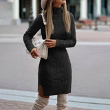 Women's Cable-Knit Turtleneck Fitted Jumper Dress — view 7