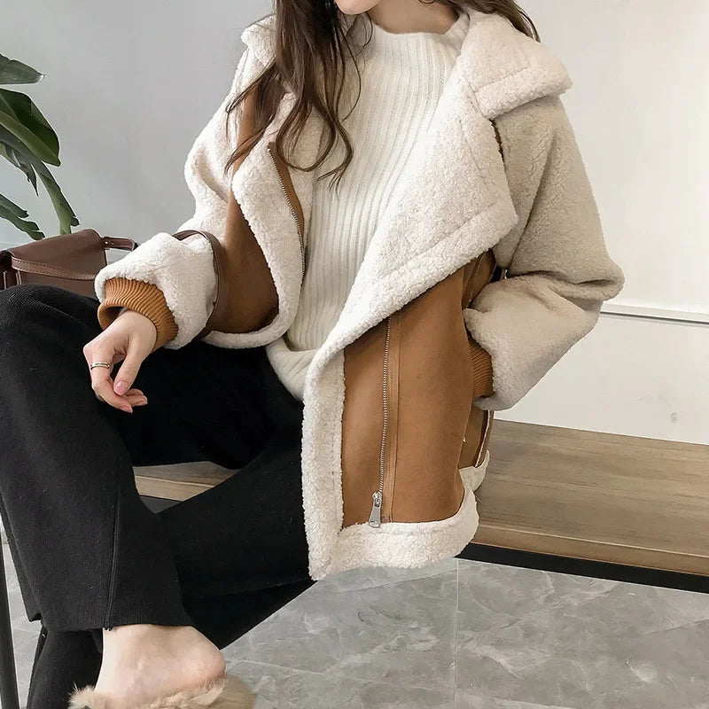 Sloane | Women's Faux Suede Shearling-Lined Aviator Winter Jacket — view 2