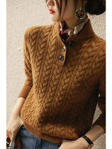 Annika | Openwork Cable Knit Turtleneck Jumper — view 4