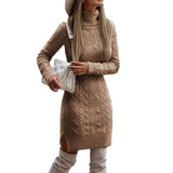 Women's Cable-Knit Turtleneck Fitted Jumper Dress — view 4