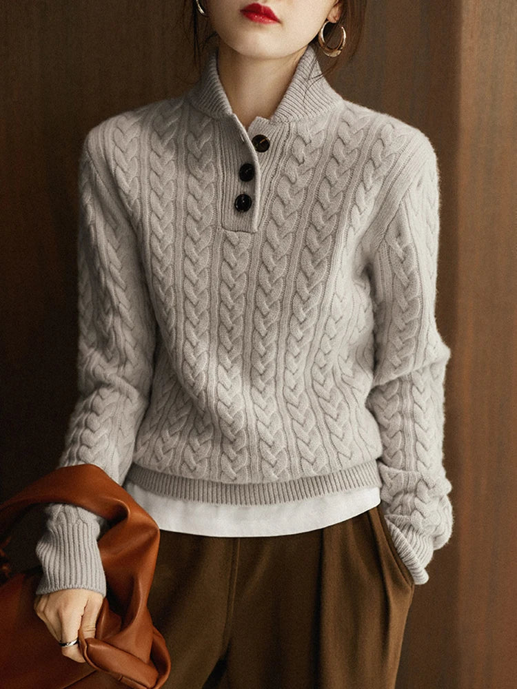 Annika | Openwork Cable Knit Turtleneck Jumper — view 3