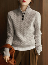 Annika | Openwork Cable Knit Turtleneck Jumper — view 3
