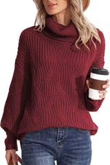 Women's Chunky Cable-Knit Oversized Turtleneck Jumper — view 9