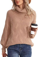 Women's Chunky Cable-Knit Oversized Turtleneck Jumper — view 12