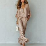 Elaris | Women's Draped V-Neck Wide-Leg Trouser Co-Ord Set — view 2