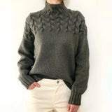 Women's Cable-Yoke Turtleneck Oversized Knit Jumper — view 9