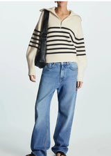 Liora | Women's Striped Ribbed Half-Zip Knitted Jumper — view 7