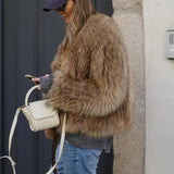 Marigold | Women's Oversized Plush Faux Fur Coat — view 4