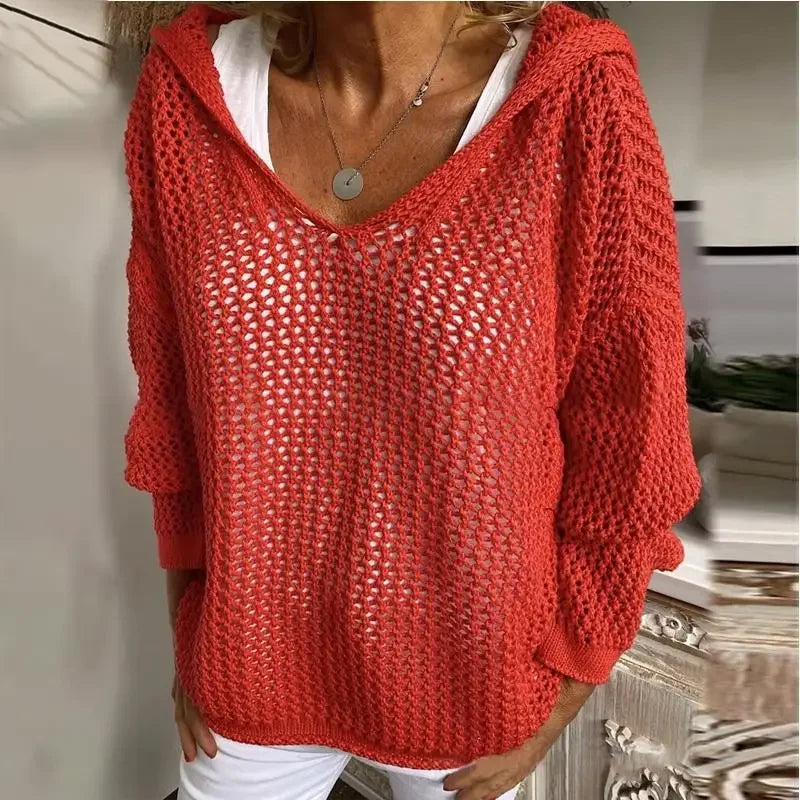 Livia | Women's Open-Knit V-Neck Jumper — view 3