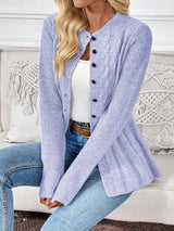 Penelope | Women's Cable-Knit Fitted Peplum Button Cardigan — view 7