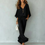 Elaris | Women's Draped V-Neck Wide-Leg Trouser Co-Ord Set — view 4