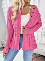Penelope | Women's Cable-Knit Fitted Peplum Button Cardigan — view 9