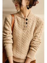 Annika | Openwork Cable Knit Turtleneck Jumper — view 1