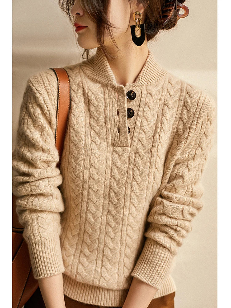 Annika | Openwork Cable Knit Turtleneck Jumper — view 1