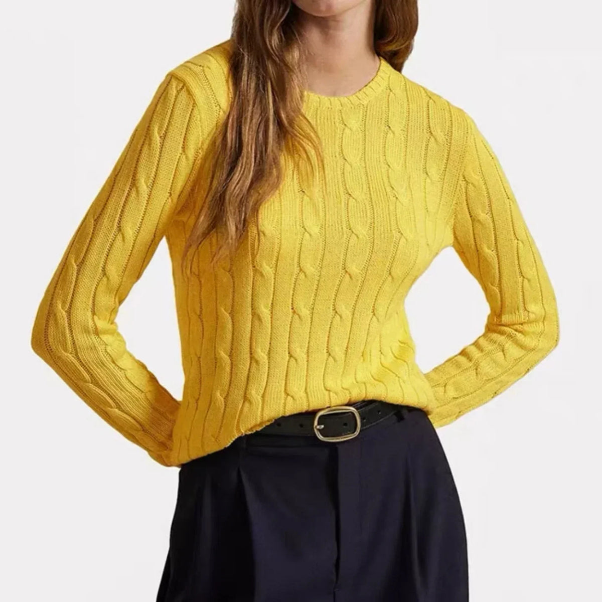 Women's Pure Cotton Cable-Knit Crew-Neck Jumper — view 3