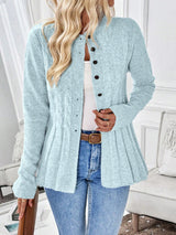 Penelope | Women's Cable-Knit Fitted Peplum Button Cardigan — view 8