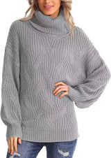 Women's Chunky Cable-Knit Oversized Turtleneck Jumper — view 6