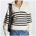 Liora | Women's Striped Ribbed Half-Zip Knitted Jumper — view 1