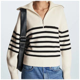 Liora | Women's Striped Ribbed Half-Zip Knitted Jumper — view 1