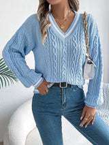 Phoebe | Women's Cable-Knit V-Neck Relaxed Jumper — view 3