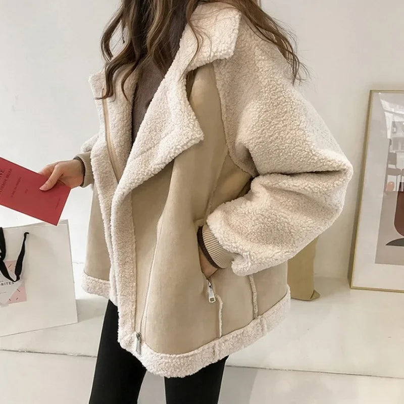 Sloane | Women's Faux Suede Shearling-Lined Aviator Winter Jacket — view 3