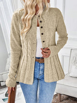 Penelope | Women's Cable-Knit Fitted Peplum Button Cardigan — view 10