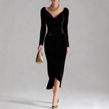 Women's Ruched Velvet Midi Christmas Party Dress — view 2