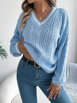 Phoebe | Women's Cable-Knit V-Neck Relaxed Jumper — view 2