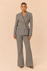 Women's Houndstooth Tweed Matching Pants Set — Button Front, Double Breasted | Yvezi — 1