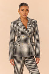 Women's Houndstooth Tweed Matching Pants Set — Button Front, Double Breasted | Yvezi — 2