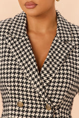 Women's Houndstooth Tweed Matching Pants Set — Button Front, Double Breasted | Yvezi — 3
