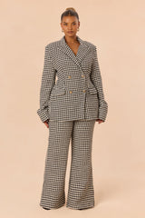 Women's Houndstooth Tweed Matching Pants Set — Button Front, Double Breasted | Yvezi — 5