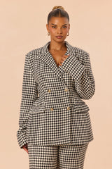 Women's Houndstooth Tweed Matching Pants Set — Button Front, Double Breasted | Yvezi — 6