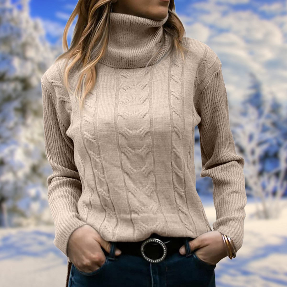 Marina | Women's Fitted Turtleneck Knit Sweater — view 3