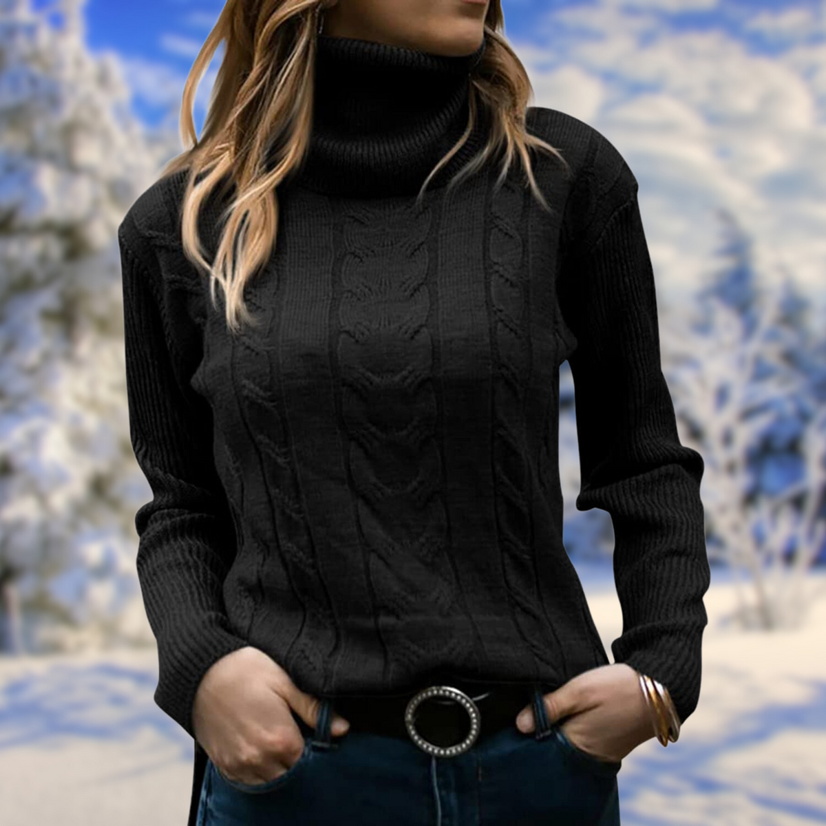 Marina | Women's Fitted Turtleneck Knit Sweater — view 1