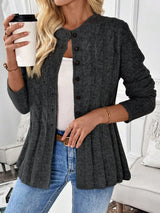 Penelope | Women's Cable-Knit Fitted Peplum Button Cardigan — view 11