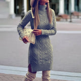 Women's Cable-Knit Turtleneck Fitted Jumper Dress — view 6
