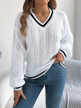Phoebe | Women's Cable-Knit V-Neck Relaxed Jumper — view 9