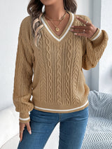 Phoebe | Women's Cable-Knit V-Neck Relaxed Jumper — view 7