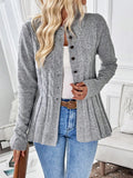 Penelope | Women's Cable-Knit Fitted Peplum Button Cardigan — view 1