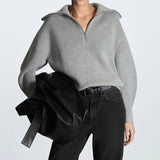 Liora | Women's Striped Ribbed Half-Zip Knitted Jumper — view 8