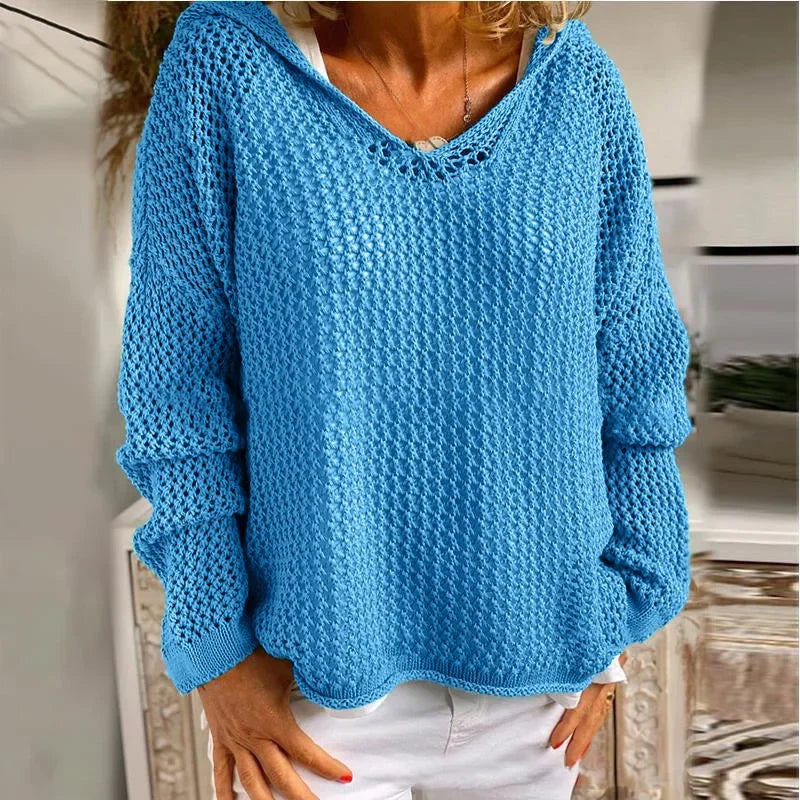 Livia | Women's Open-Knit V-Neck Jumper — view 1