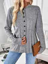Penelope | Women's Cable-Knit Fitted Peplum Button Cardigan — view 5