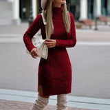 Women's Cable-Knit Turtleneck Fitted Jumper Dress — view 5