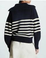 Liora | Women's Striped Ribbed Half-Zip Knitted Jumper — view 5
