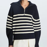 Liora | Women's Striped Ribbed Half-Zip Knitted Jumper — view 3