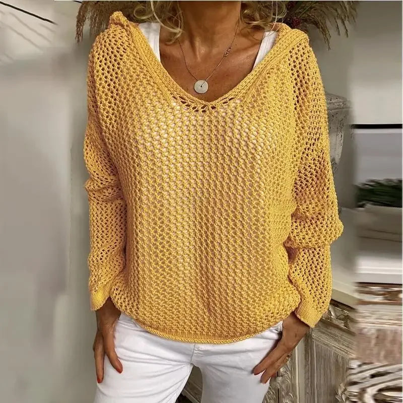 Livia | Women's Open-Knit V-Neck Jumper — view 2