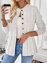 Penelope | Women's Cable-Knit Fitted Peplum Button Cardigan — view 6