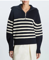 Liora | Women's Striped Ribbed Half-Zip Knitted Jumper — view 4