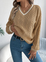 Phoebe | Women's Cable-Knit V-Neck Relaxed Jumper — view 6